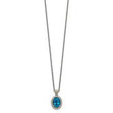 Shey Couture Sterling Silver with 14K Accent 18 Inch Antiqued Oval London Blue Topaz Hinged Bail Necklace